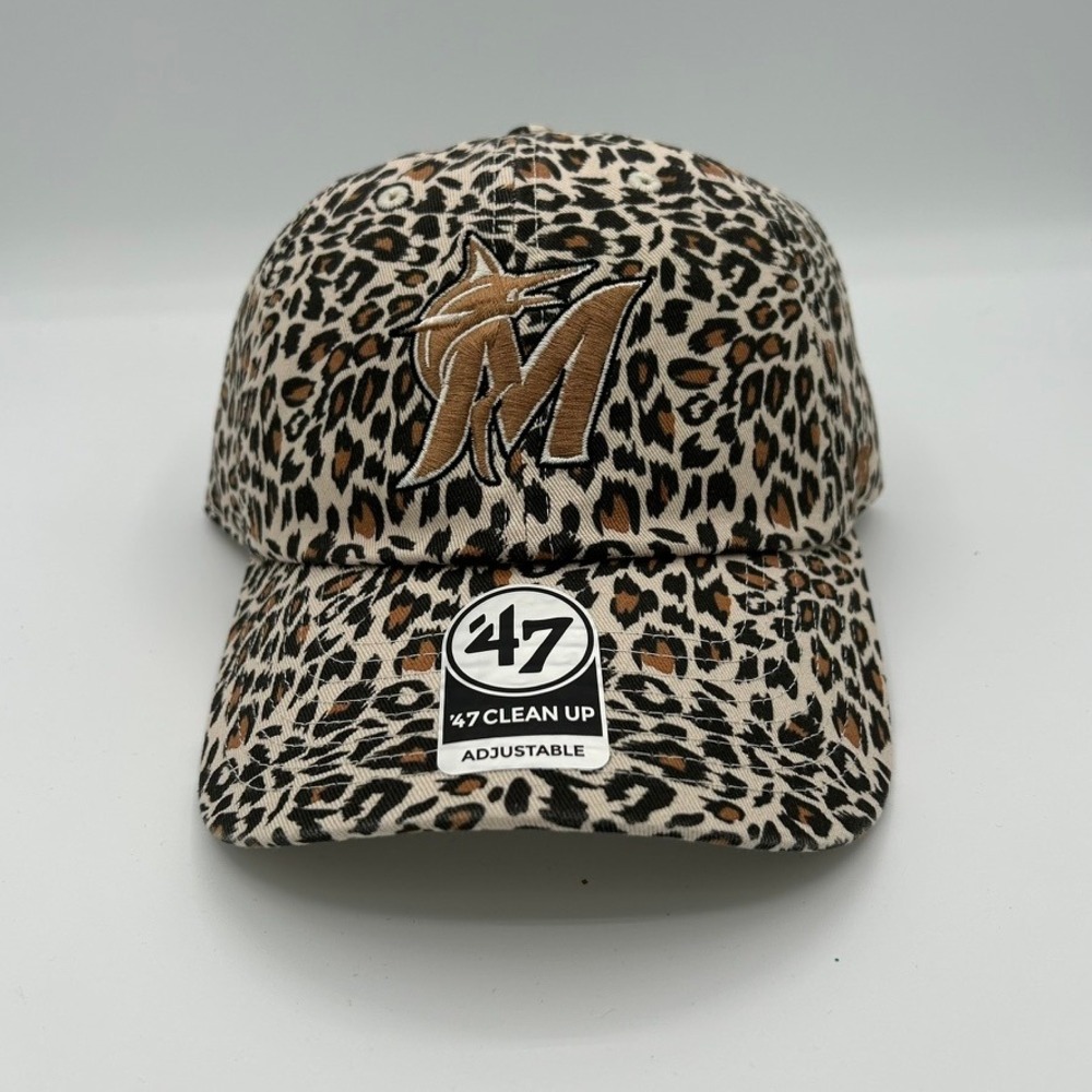 Miami Marlins 47 Clean Up Hat Women Leopard Print MLB Baseball Cap Adjustable